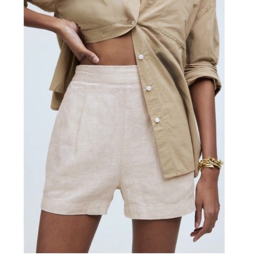 Madewell Clean Linen Pull On Shorts XL Cream Pockets Comfy Preppy Resort Beach